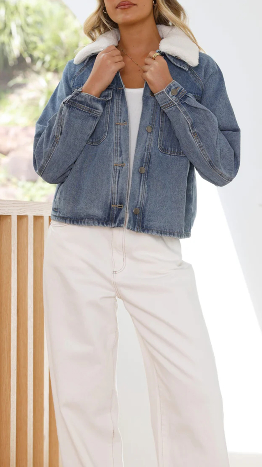 Laelia Teddy Jacket- Mid Blue Denim - Image 6