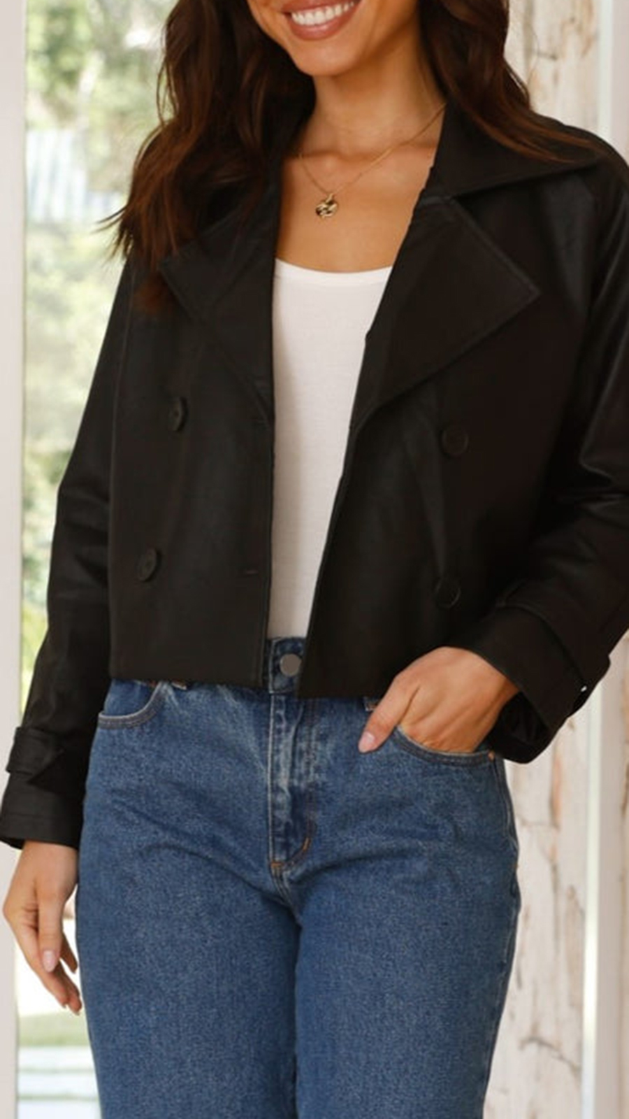 Quintana Cropped Trench Jacket - Black - Image 5