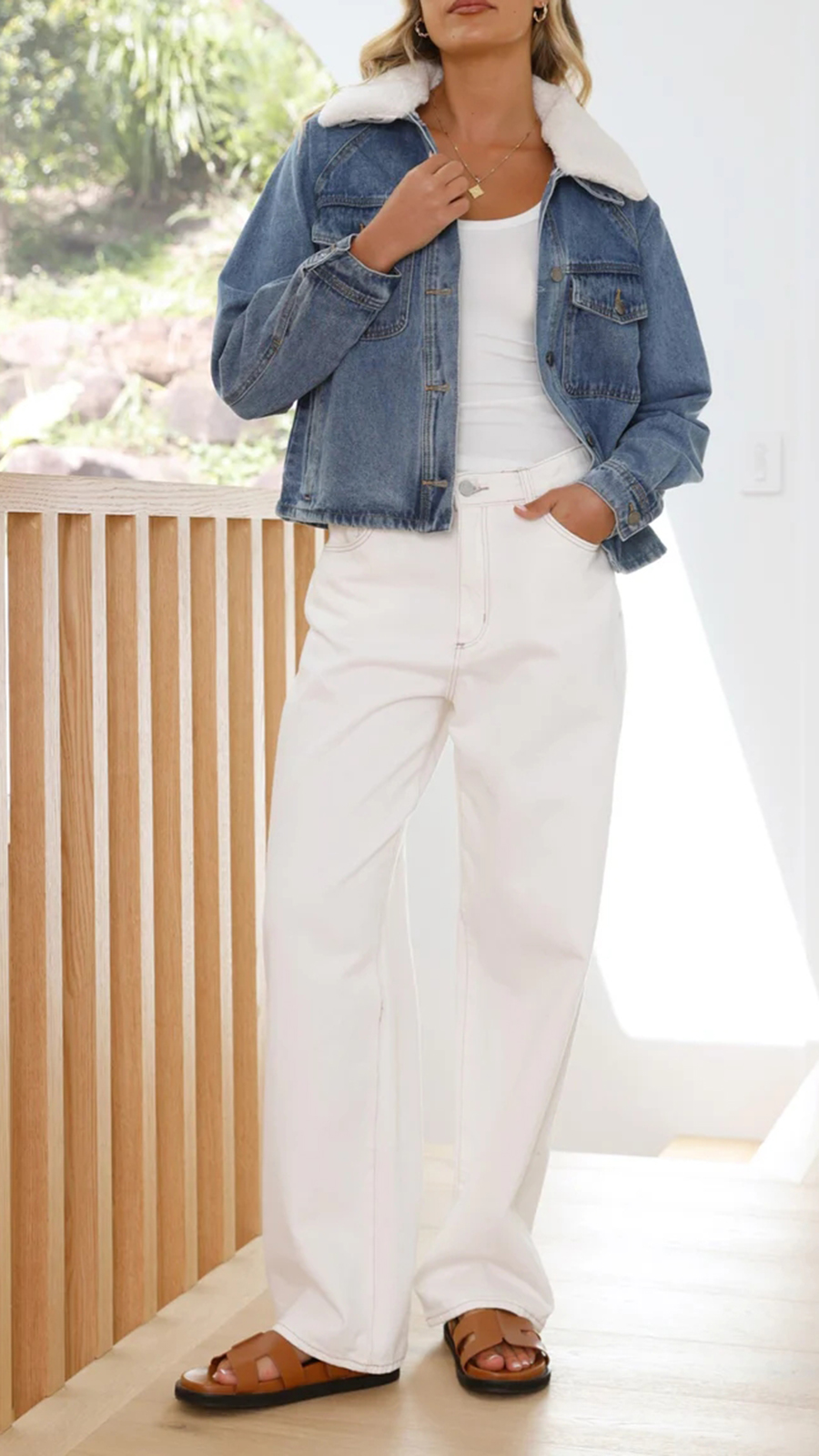 Laelia Teddy Jacket- Mid Blue Denim - Image 3