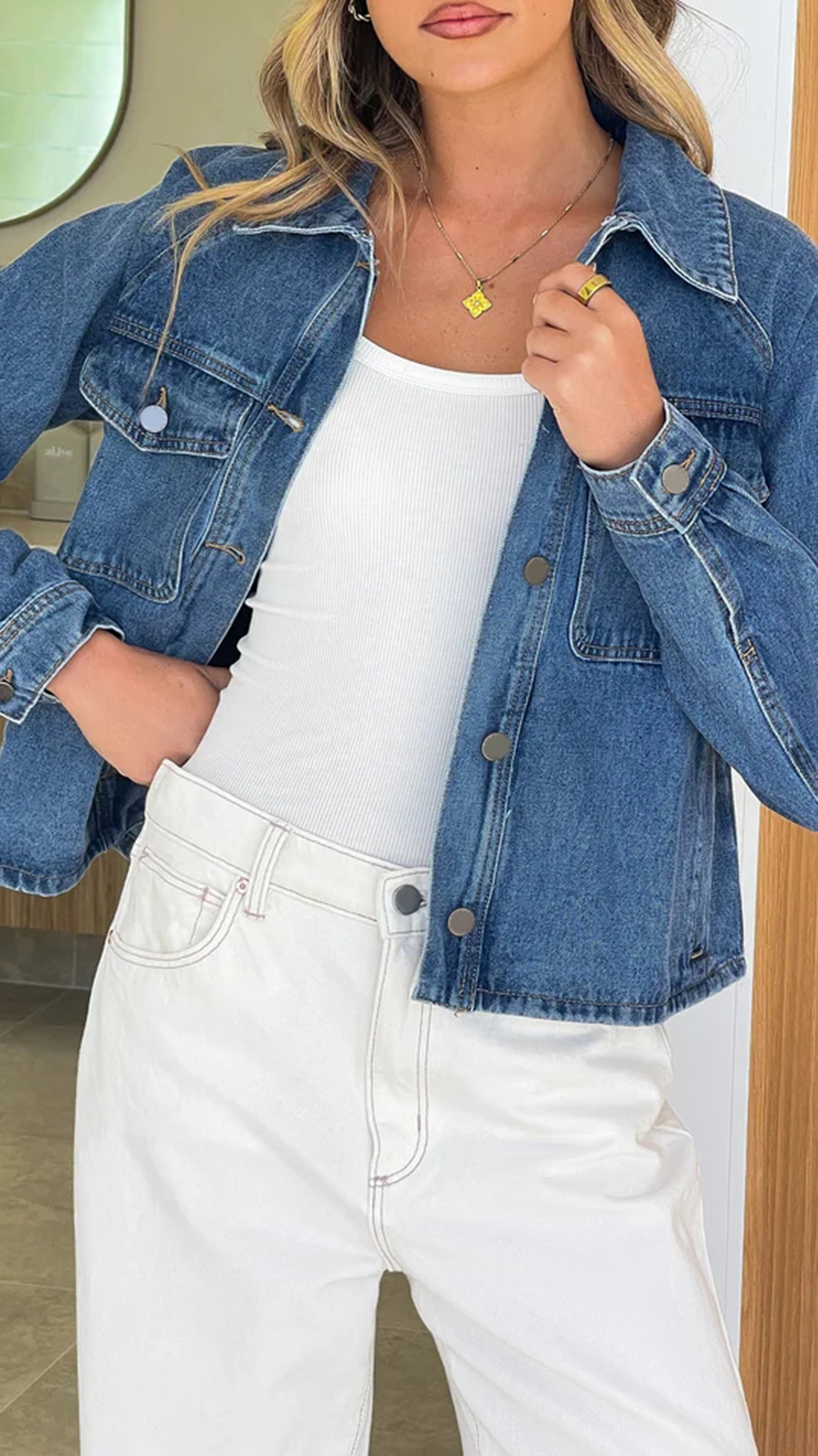 Laelia Teddy Jacket- Mid Blue Denim - Image 11