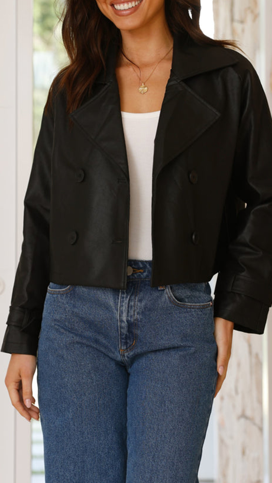Quintana Cropped Trench Jacket - Black - Image 10