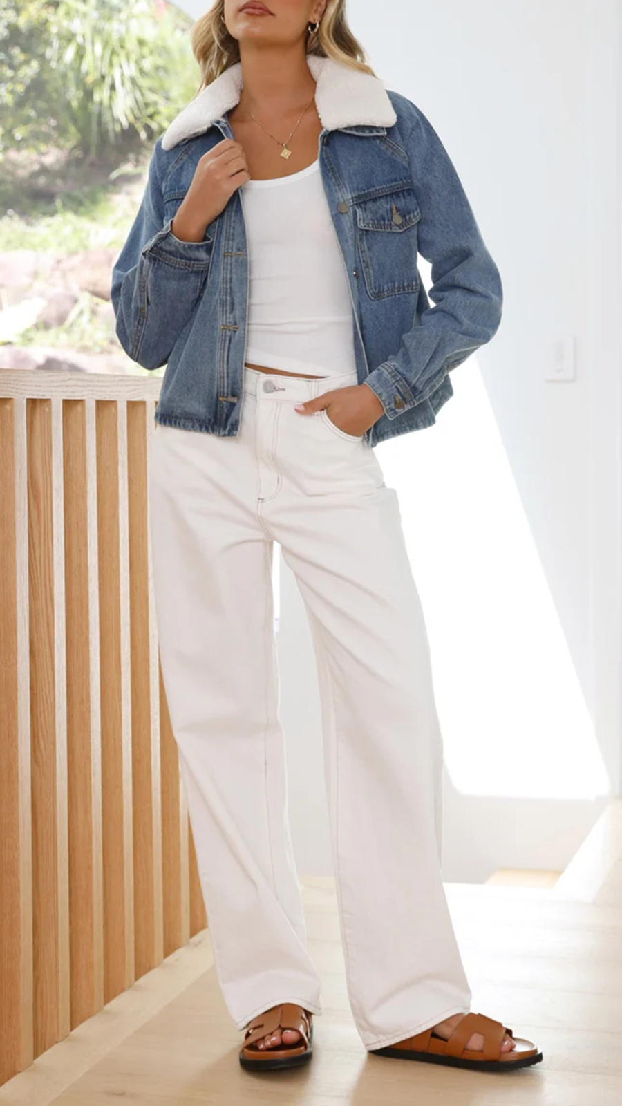 Laelia Teddy Jacket- Mid Blue Denim - Image 2