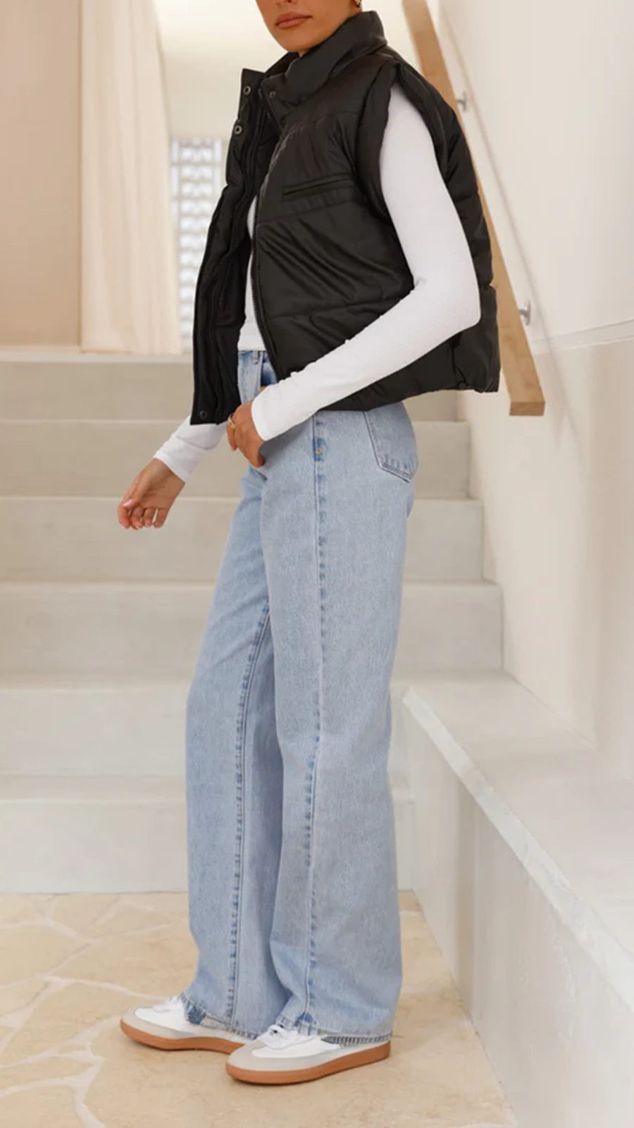 Odessa Cropped Puffer Vest - Black - Image 5